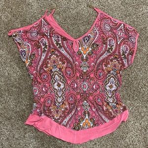 Pink paisley short cold shoulder sleeve top
